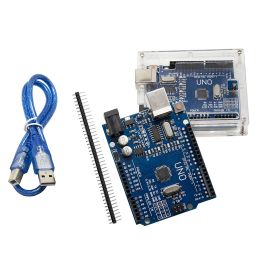 UNO R3 CH340G ATMega328P compatible with arduino + Cable + Transparent Acrylic Case For Uno R3-5