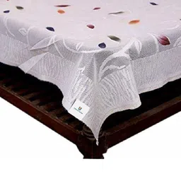 Kuber Industries White & Red Self-Design Cotton 4-Seater Rectangular Table Cover image 2
