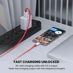 Get stable charging on your Android devices, laptops, macbooks and more with Red Portronics Konnect dash pro-USB-A to Type C cable, 1.2-meter cable with 6 A output. image 2