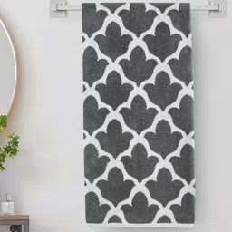 Home Centre Colour Refresh Essence Grey & White Printed 500 GSM Cotton Bath Towel-11
