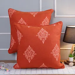 Soumya Rust 2 Pieces Ethnic Motifs Square Pure Cotton Cushion Covers-38