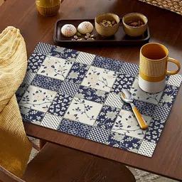 AEROHAVEN Blue & Off White Set of 4 Floral Printed Dining Table Placemats-9