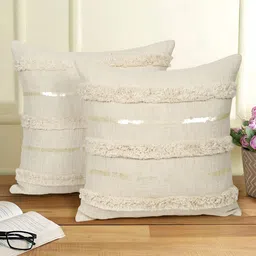 eyda Off White 2 Pieces Embellished Square Cotton Cushion Covers-image-75