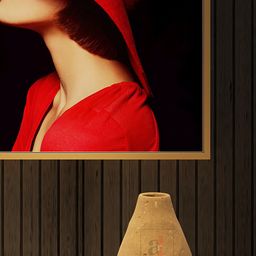 Art Street Black & Red Mystery Lady With Red Lips Framed Wall Painting-image-12