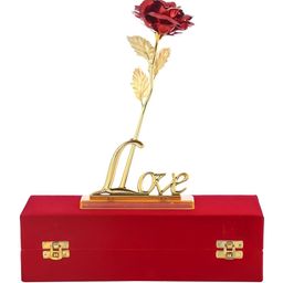 INTERNATIONAL GIFT Red & Gold Toned Rose With Love Stand & Box Gift Set-29