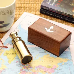 EXIM DECOR Gold-Toned & Brown Brass Telescope Showpiece With Sheesham Box-image-99