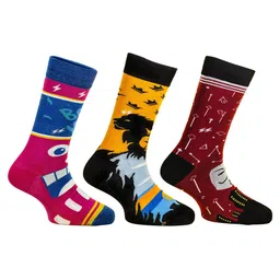Papa Socks Unisex Pack Of 3 Patterned Cotton Calf-Length Socks-13