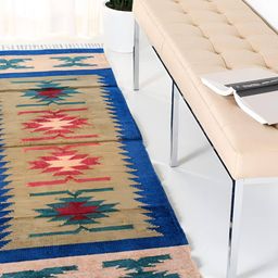 Budhrajrugs Beige & Blue Geometric Reversible Dhurrie-42