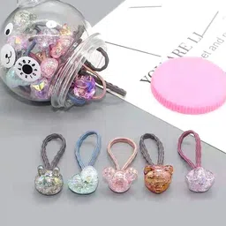 Yellow Chimes Set of 20 Girls Blue & Pink Ponytail Holders with Teddy Bear Storage Box-53
