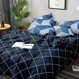 homewards Blue & Grey Checked Microfiber AC Room 150 GSM Double Bed Comforter-2
