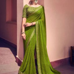 Striped, Embellished Bandhani Georgette Saree-picture-24