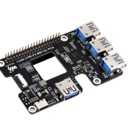 Waveshare PCIe To USB 3.2 Gen1 HAT for Raspberry Pi 5, PCIe to USB HUB, 4x High Speed USB Ports, driver-free, plug and play, HAT + Standard-9