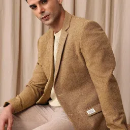 Men Self Design Single Breasted Casual Blazer-image-35