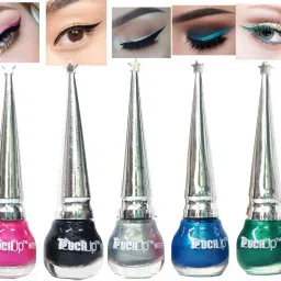 Waterproof Glitter Liquid Eyeliner set of 5, 5ml Each, Green, Skyblue, pink, Matte Black and Silver 25 ml-image-2