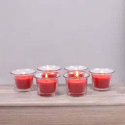 Highly Fragranced Apple Cinamon Filled Votive Glass Candles / Decoration Candles, Pack of 6, Red Candle-20