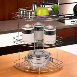 Stainless Steel Multipurpose Corner/Storage Rack (Silver) Stainless Steel Kitchen Trolley-41