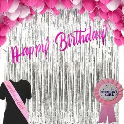 Happy Birthday Baby Girl Combo Pack of 55 ( Pink & White Balloons 50 Pc, Happy Birthday Banner 1 Pc, Curtain Silver 2 Pc, Birthday Girl Sash 1 Pc & BiRTHDAY Girl Batch 1 Pc)-image-20