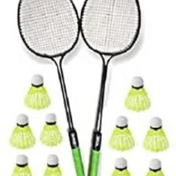 Double Badminton Racket Set of 2 PC with Full Cover with 10 PC Shuttlecock Green, Black Unstrung Badminton Racquet-11