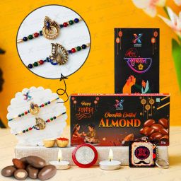 Designer Rakhi & Chocolate Gift Pack | Raksha Bandhan Special with Mauli Thread Rakhi Set-1