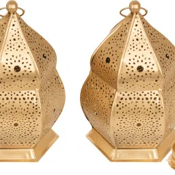 sunrise corp Morrocan Matki Lantern,Etching Design,Decorative Lantern Gold Metal Hanging Lantern image 3