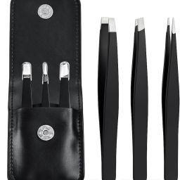 Stainless Steel Tweezer for Hair Removal, Eyebrow Plucker with Case - 3 Pcs-image-47