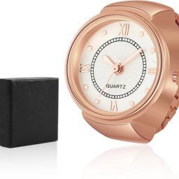 sannidhi Ring Watch for Women Stylish Mini Finger Watch for Women Stretchy Band Watch Gift for Women, Girls, Wife, Girlfriend, Mom - Rose Golden Solid Metal Pocket Watch Chain-image-75