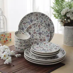 miah decor Midsummer Night's Dream 12 Pcs White & Blue Ceramic Dinnerware Set-picture-26