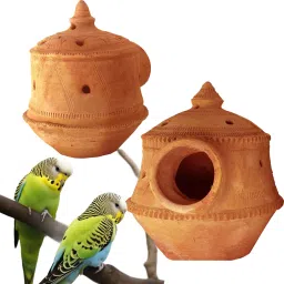 Natural Mud Bird Nest Breeding Box for Sparrows, Budgies, Finches, Love Birds Bird House-19