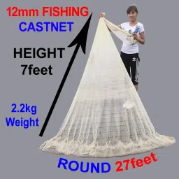 CAST FISHING NET 12mm MESH(GAP), ROUND 27feet, HEIGHT 7feet, WEIGHT 2.2kg Fishing Net-18