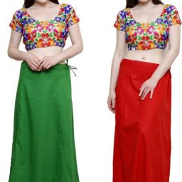 First Trend Fashions Women Underskirt saree ladies inskirt combo Green Red colour Waist46 XXL pack2 Pure Cotton Petticoat-image-58