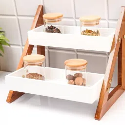 Can Kitchen Rack Wooden 2 tier Multi-purpose Foldable Wood-image-36