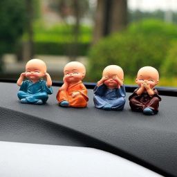 4 Pcs Cute Mini Monk Set for Car Dashboard Interior Decoration Desk, Little Monk Statue for car & Interior D�cor Baby Monks Figurines - (3.5 cm X 4 cm X 5 cm - Black & Gold Buddha) Decorative Showpiece - 5 cm-picture-19