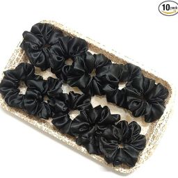 scrunchies for Women, Pack of 10, Satin Scrunchies (Black) Rubber Band-image-24