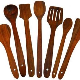 ss handicraft Green Wood Handmade Wooden Non-Stick Serving and Cooking Spoon Kitchen Tools Utensil, Set of 7 Wooden Olive Spoon, Serving Spoon, Serving Spoon Set (Pack of 7) Wooden Serving Spoon-5