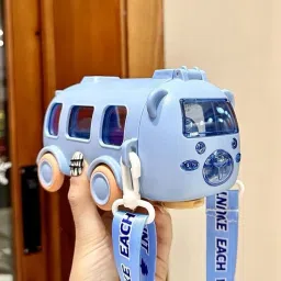 Bus Shaped Moving Wheels Detachable Water Bottle with Straw Shoulder Strap-picture-22