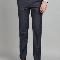 Men Slim Fit Dark Blue Polyester Trousers-image-99