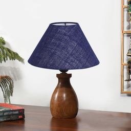 devansh Blue Jute Table Lamp With Wood Natural Base -35 For Bedroom, Living Room Table Lamp-picture-19