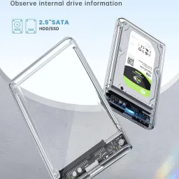 BKC Enclosure Transparent Case, USB 3.0 to SATA Tool-Free External Hard Disk Case 2.5 inch Fast Transfer Speed Up to 5 Gbps & Up to 4TB Storage Capacity 2.5 SATA SSD HDD image 3