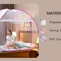 kindlook fashion Polyester Adults Washable Mosquito Net Foldable For Double Bed & King Size (200x200x155 CM) Mosquito Net image 2