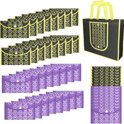 Pack of 96 Smile Foldable Unisex Shopping Bags | Black Yellow & Purple Pack of 96 Grocery Bags-image-82