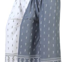 Pack of 2 Women Flared Grey, White Viscose Rayon Trousers-image-121