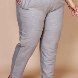 Women Straight Fit Grey Pure Cotton Trousers-image-26