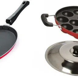 Non-Stick Appam Patra 23cm and Dosa Tawa 27cm Combo, Paniarakkal Set with Lid 1 L capacity 23 cm, 27 cm diameter-28