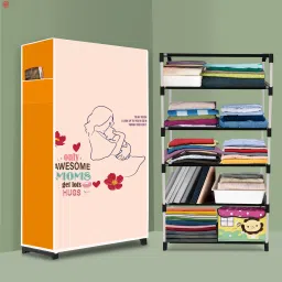 5 Shelf Foldable Collapsible Wardrobe Storage Organizer Almirah Cloth Rack Carbon Steel Collapsible Wardrobe-image-41