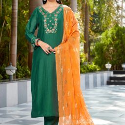 Embroidered Kurta, Trouser/Pant & Dupatta Set-picture-5