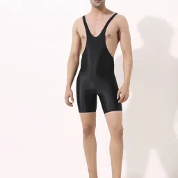 Wrestling Cut Sleeves Reversible Plain Wrestling Solid Men Black Swimsuit-image-85