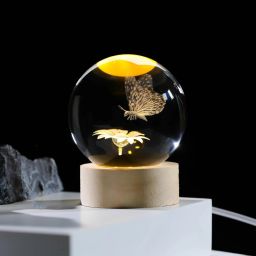 3D Sunflower with Butterfly Ball Night Light Ball Night Lamp with Wood Base Table Lamp-21
