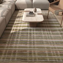 Green Solid Wool and Viscose 6 ft X 9 ft Hand Woven Carpet-image-91