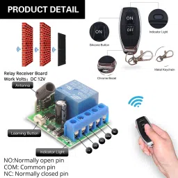 roboway 433Mhz Wireless Remote Control DC12V 1CH Relay Receiver 1 Module With 2 Remote Electronic Components Electronic Hobby Kit image 5