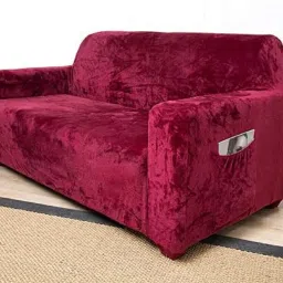 Velvet, Polyester Plain 3 Seater Sofa Cover-image-14